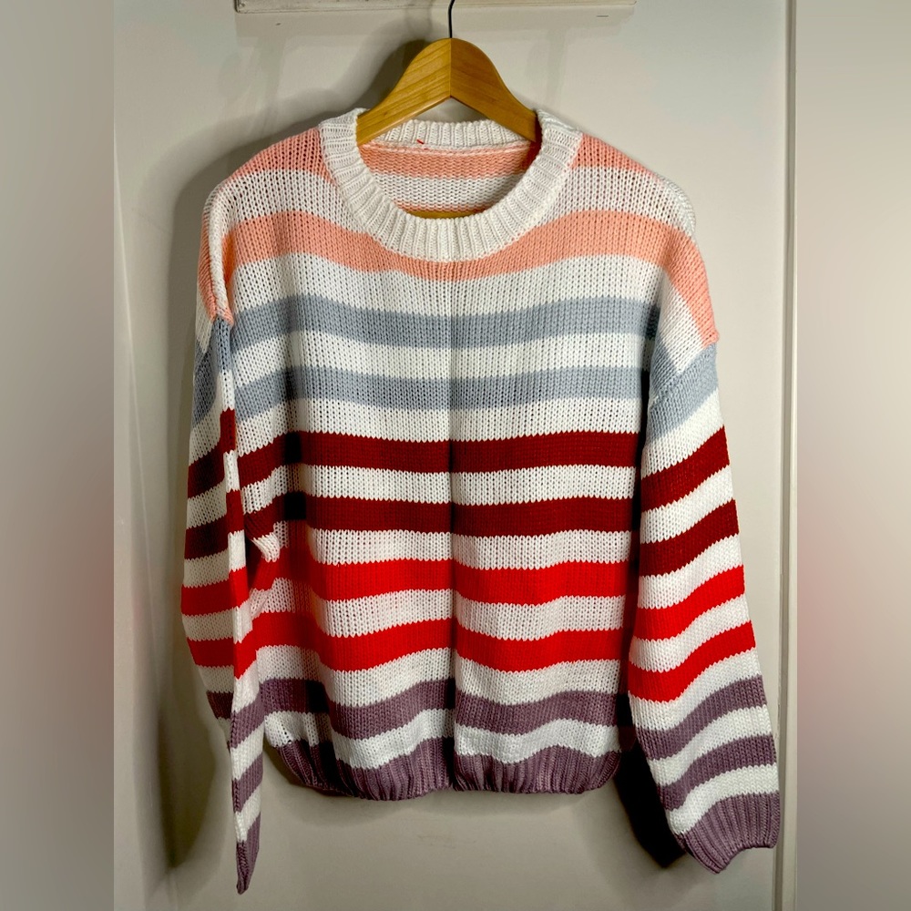 Loose fitting striped multicolored sweater